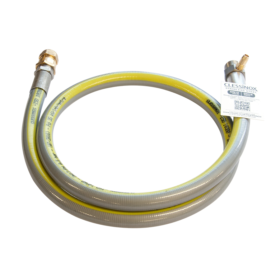 Clessinox 1.2m 35kW Stainless Steel Testpoint Outlet Hose 15mm Compression