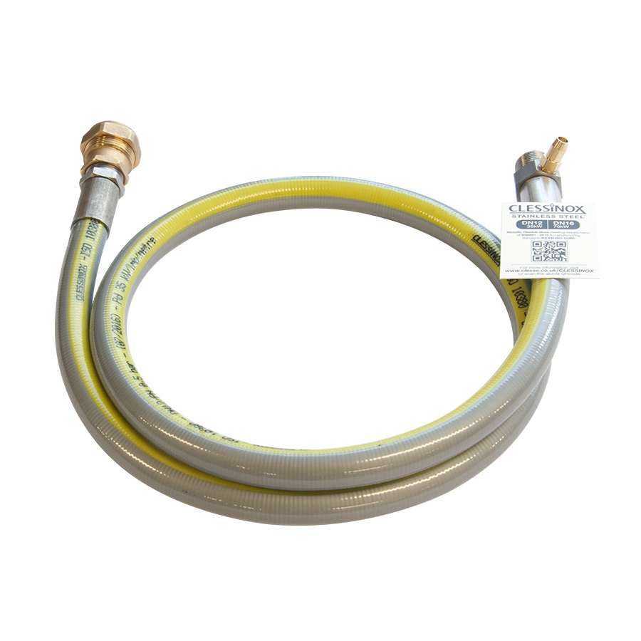 Clessinox 1.2m 35kW Stainless Steel Testpoint Outlet Hose 22mm Compression