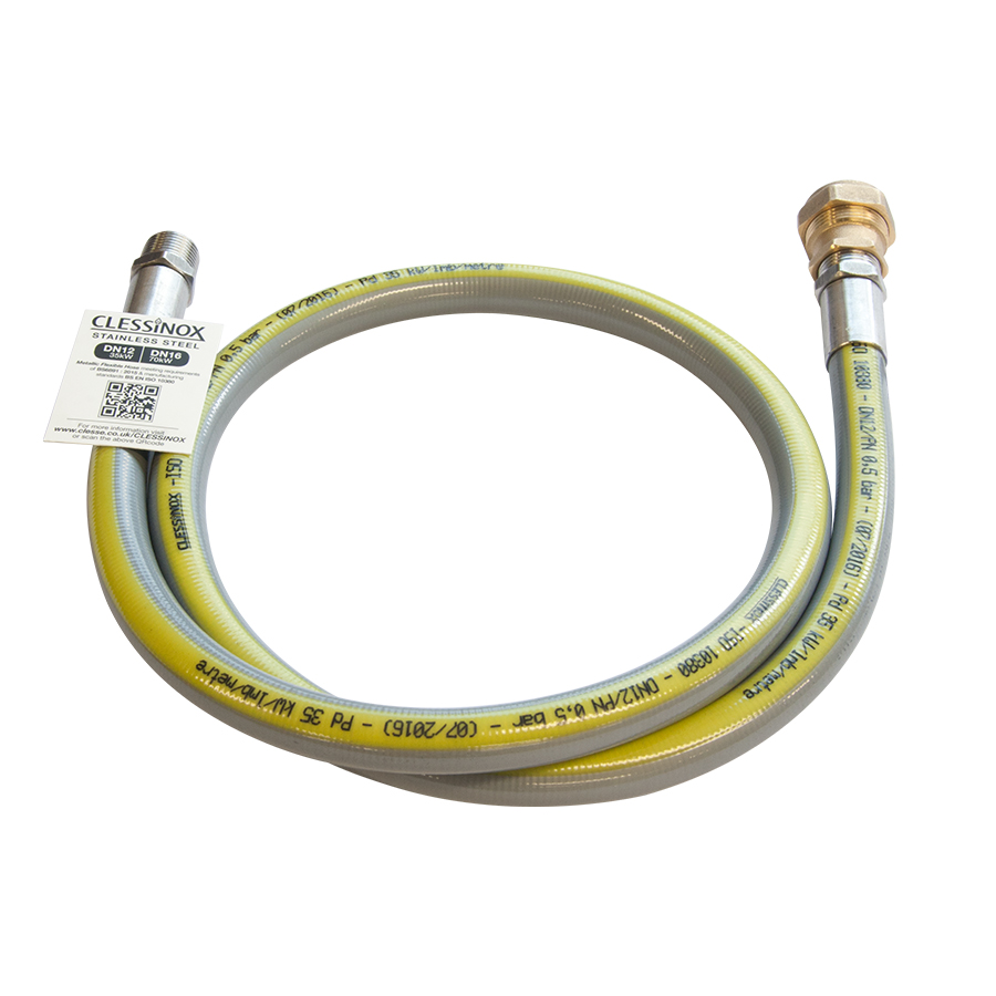 Clessinox 1.2m 35kW Stainless Steel Outlet Hose 22mm Compression