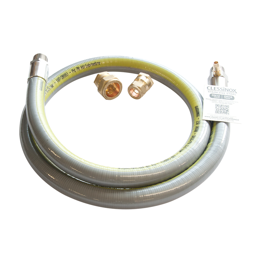 Clessinox 1.2m 70kW Stainless Steel Testpoint Outlet Hose 15 & 22mm Compression