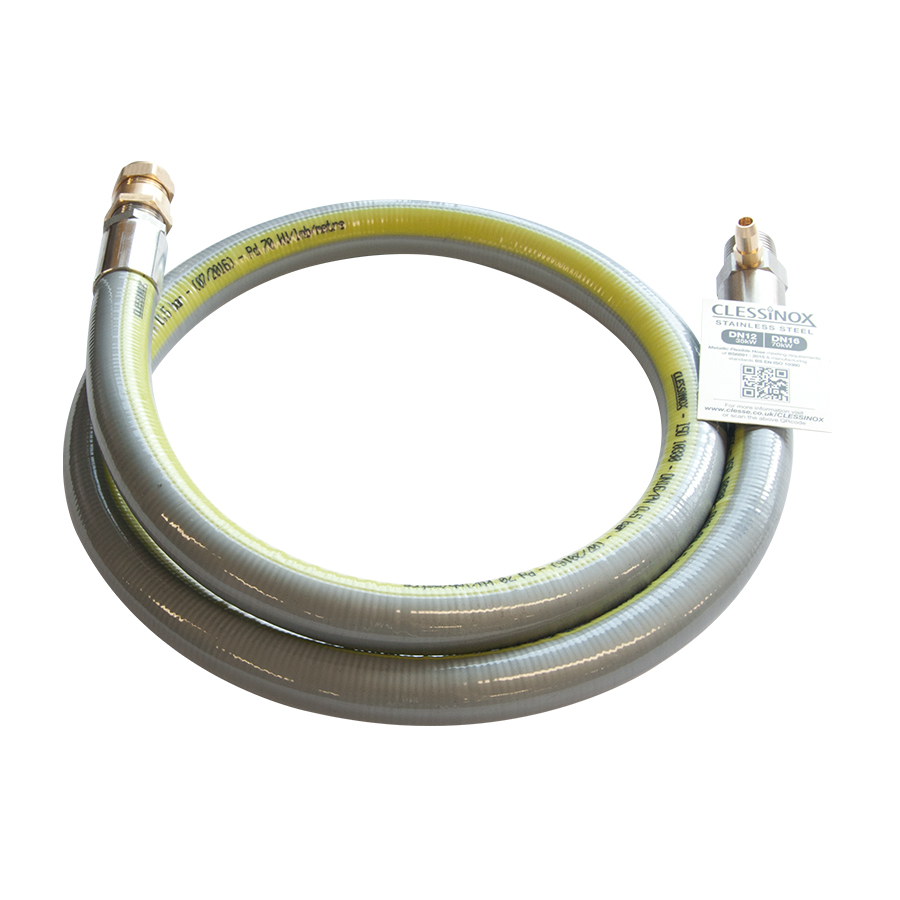 Clessinox 1.2m 70kW Stainless Steel Testpoint Outlet Hose 15mm Compression