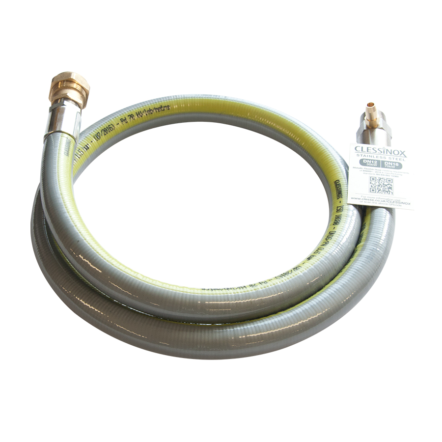 Clessinox 1.2m 70kW Stainless Steel Testpoint Outlet Hose 22mm Compression
